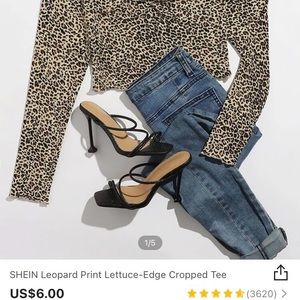 Leopard print lettuce-edge cropped long sleeve Tee